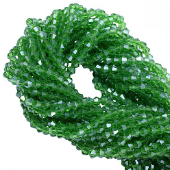 Lime Green 20 Strands Transparent Glass Beads Strands, Faceted, Bicone, Lime Green, 4x4mm, Hole: 0.8mm, about 80~85pcs/strand, 30~32cm