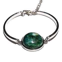 (RRHB277) Кристалл на подкладке из медово-бежевого цвета Браслет из натурального индийского агата с плоскими круглыми звеньями, с изогнутой трубкой, 7-1/8 дюйм (18 см)