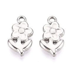 Нержавеющая Сталь Цвет 304 из нержавеющей стали цветочные кулоны, цвет нержавеющей стали, 18x9.5x3 мм, отверстие : 1.8 мм