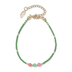 Glass Natural Jasper & Green Aventurine & Glass Seed Beaded Bracelets, 7-3/8 inch(18.7cm)