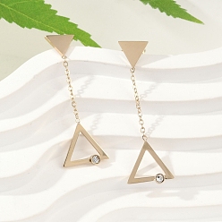 Золотой 304 серьги из нержавеющей стали горный хрусталь, треугольные, цепочка-оберег, ионное покрытие (ip), золотые, 37x12 мм