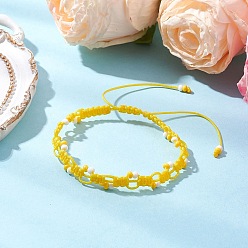 Желтый Регулируемые нейлоновые шнур плетеный браслеты из бисера, браслеты из стеклянных бусин для женщин, желтые, внутренний диаметр: 2-3/4~5-1/8 дюйм (7~13 см)