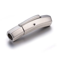Stainless Steel Color Tarnish Resistant 304 Stainless Steel Bayonet Clasps, Tube, Brushed, Stainless Steel Color, 28x6.5x7mm, Hole: 4mm
