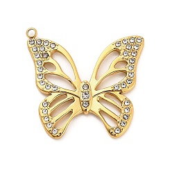 Бабочка 304 из нержавеющей стали Кристалл Rhinestone подвески, реальный 18 k позолоченный, бабочка, 24x25.5x2 мм, отверстие : 1.5 мм