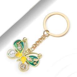Желтый Брелки со стразами из сплава, украшения для сумок и кошельков, Эмаль стиле, с имитацией жемчужина бисера, бабочка, желтые, 8.5x4 см