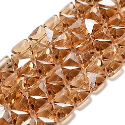 Шоколадный Стеклянные бусины с гальваническим покрытием , треугольные, граненые, цвет шоколада, 7.5x8x5.5 мм, отверстие : 0.8 мм, около 70 шт / нитка, 13.39'' (34 см)