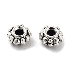 Plata Antigua Abalorios de aleación de estilo tibetano, sin plomo y cadmio, flor, plata antigua, 7x3.5 mm, agujero: 1.8 mm, Sobre 2000 unidades / 1000 g