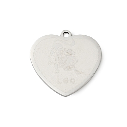 Лео 201 подвески из нержавеющей стали, сердце с 12 созвездиями подвески, Лев, 17.5x18x1 мм, отверстие : 1.4 мм
