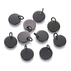 Черный 304 прелести нержавеющей стали, штамповка пустой метки, с прыжковых колец, плоско-круглые, ионное покрытие (ip), электрофорез черный, 10x1 мм, отверстие : 3.5 мм