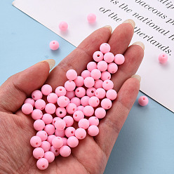 Pearl Pink Opaque Acrylic Beads, Round, Pearl Pink, 8x7mm, Hole: 2mm, about 1745pcs/500g