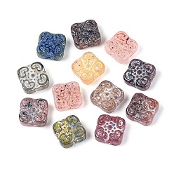 (52) Непрозрачная лаванда Пикассо, запекание краски, стеклянные бусины, квадрат с сердцем, разноцветные, 13.5x13.5x5.5~6 мм, отверстие : 0.9~1.2 мм