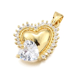 Прозрачный Латунные микро проложить кубического циркония подвески, сердце, стойки покрытие, долговечный, без свинца и без кадмия, прозрачные, 17x18.5x6 мм, отверстие : 5x3 мм