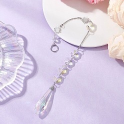 Прозрачный АВ Восьмиугольные бусины из переливающегося стекла и подвесные подвески в форме капли для ловцов солнца, Подвесное украшение в виде призмы для дома и сада., ясно AB, 272 мм