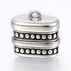Antique Silver 304 Stainless Steel Cord Ends, End Caps, Rectangle, Antique Silver, 14x15x9mm, Hole: 1.5mm, 5mm Inner Diameter