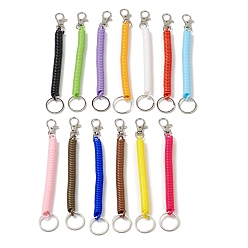 (52) Непрозрачная лаванда Пластиковый спиральный выдвижной пружинный брелок, кольцо для ключей с защитой от потери эластичного шнура, с железными застежками, платина, разноцветные, 174 мм