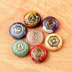 Смешанные камни Чакра натуральный драгоценный камень плоский круглый камень, карманный пальмовый камень для балансировки рейки, украшения для домашнего экрана, 18 мм, 7 шт / комплект