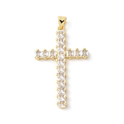Настоящее золото 18K Латунные микро проложить кубического циркония подвески, крестик, стойки покрытие, без кадмия и без свинца, долговечный, реальный 18 k позолоченный, 37x23x3 мм, отверстие : 3.5x3 мм