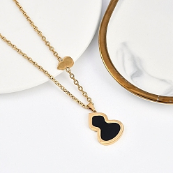 Черный Ионное покрытие (ip) 304 подвеска из натуральной ракушки тыквы из нержавеющей стали с цепочкой для женщин, реальный 18 k позолоченный, чёрные, 23.74 дюйм (60.3 см)