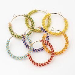 Mixed Color Resin Pendants, with Iron Findings, Ring, Golden, Mixed Color, 57x55x6.5mm, Hole: 3.5mm