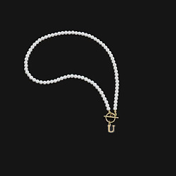 Letter U Белые круглые бусины из искусственного жемчуга, 201 ожерелья с подвесками из нержавеющей стали для женщин, золотые, Буква U, 17.72 дюйм (45 см)