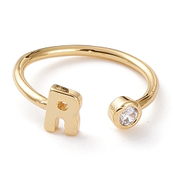 Letter R Латунные кольца из манжеты с прозрачным цирконием, открытые кольца, долговечный, реальный 18 k позолоченный, буква r, размер США 6, внутренний диаметр: 17 мм