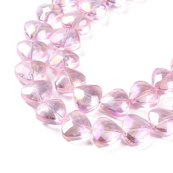 Pink Baking Paint Glass Beads Strands, Heart, Pink, 11~11.5x13x7mm, Hole: 1mm, about 55pcs/strand, 25.12''(63.8cm)