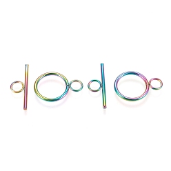 Rainbow Color Ионное покрытие (ip) 304 застежки из нержавеющей стали, кольцо, Радуга цветов, Кольцо: 27.5x19.5x2 mm, отверстие : 5.5 мм, бар: 30x10x2 mm, отверстие : 5.5 мм