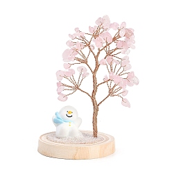 Розовый Кварц Крошка из натурального розового кварца украшение дерево жизни, пень из смолы с деревянной основой, медной проволокой и снеговиком, энергетический камень фэн-шуй, подарок для домашнего офиса, рабочего стола, 69~79x62~65x120 мм