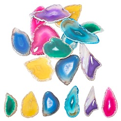 Mixed Stone Natural Agate Pendants, Agate Slices, Dyed & Heatsd, Nuggets, 48~105x39~68x4~7mm, Hole: 2~2.5mm, 6 colors, 2pcs/color, 12pcs/set.