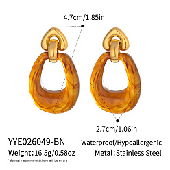 Pérou 304 boucles d'oreilles pendantes en acier inoxydable pour femmes, avec de la résine, nuggets, réel 18 k plaqué or, Pérou, 47x27mm