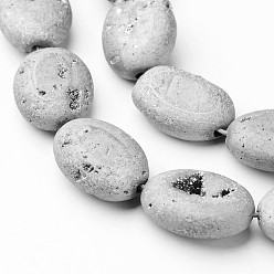 Plaqué Argent Galvaniques quartz naturel perles de cristal brins, cristal géode druzy, ovale, 18x13x6~6.5mm, Trou: 1mm, Environ 11 pcs/chapelet, 7.7 pouce