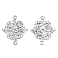 Real Platinum Plated Brass Micro Pave Clear Cubic Zirconia Connector Charms, Flower Links, Real Platinum Plated, 18.5x15.5x2mm, Hole: 1.2mm