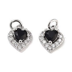 Платина Латунные микро проложить кубического циркония подвески, без кадмия, без никеля и без свинца, с прыжковых колец, сердце прелести, платина, 9x8x3.5 мм, отверстие : 2 мм