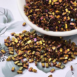 (HTL462) Металлический Золотой Ирис Миюки половина бусины тила, японский бисер, 2 отверстие, (htl 462) металлический ирис, 5x2.3x1.9 мм, Отверстие : 0.8 мм , около 1250 шт / 50 г