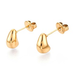 Настоящее золото 14K 304 из нержавеющей стали серьги, ионное покрытие (ip), слеза, реальный 14 k позолоченный, 9.5x5 мм