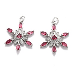 Plaqué Platine Véritable Laiton cubes pendentifs zircone, plaqué longue durée, flocon de neige, Platine plaqué, 24.5x19x4mm, Trou: 3.6mm