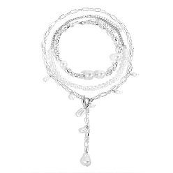 Plata Collares de borlas con perlas de aluminio y plástico para mujer, blanco, plata, 3 pulgada(14.57cm) y 37 pulgada(17.72cm) y 45 pulgada(21.26cm), sobre 54 PC / sistema