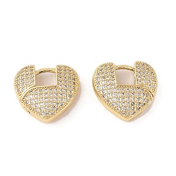 Настоящее золото 18K Серьги-кольца из латуни с микропаве и прозрачным циркониевым покрытием для женщин, без кадмия и без свинца, долговечный, сердце, реальный 18 k позолоченный, 18x5 мм