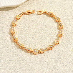 Настоящее золото 18K Латунные браслеты-цепочки с микропаве из прозрачных кубических цирконий для женщин, Сердце и овальные, реальный 18 k позолоченный, внутренний диаметр: 7-1/2 дюйм (19 см)