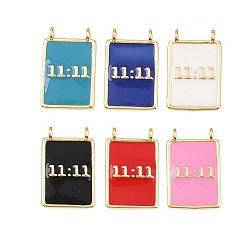 (52) Непрозрачная лаванда Латунь эмаль подвески, прямоугольник с номером 11:11 подвески, без свинца и без кадмия, долговечный, реальный 18 k позолоченный, стойки покрытие, разноцветные, 18.5x12x3 мм, отверстие : 1.2 мм
