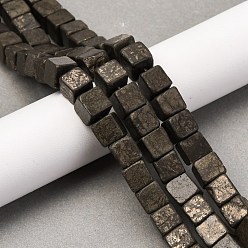 Пирит Природного пирита бисер нитей, кубические, 8~8.5x8~8.5x8~8.5 мм, отверстие : 1.2 мм, около 46 шт / нитка, 15.35'' (39 см)