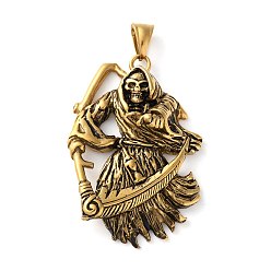 Античное Золото 304 из нержавеющей стали большие кулоны, очарование мрачного жнеца, ионное покрытие (ip), античное золото , 55x37x12 мм, отверстие : 9x5 мм
