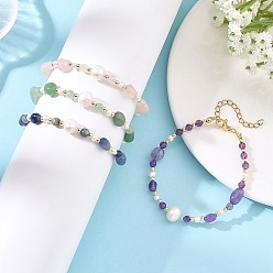 Mixed Stone Natural Mixed Gemstone Beaded Bracelets for Women, Golden, 6.85 inch(17.4cm)