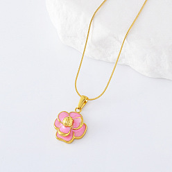 Золотой 3 шт. ожерелья из нержавеющей стали с жемчугом и розовой эмалью в виде цветка для женщин, золотые, 15.75 дюйм (40 см)