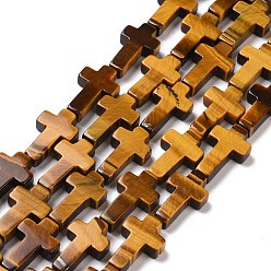 Тигровый глаз Природных тигровый глаз бисер нитей, религия, крестик, 20x12x5 мм, отверстие : 1.2 мм, около 19~20 шт / нитка, 16.26'' (41.3 см)