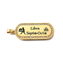 Весы Овальные с 12 созвездием 304 подвесками из нержавеющей стали со стразами, с эмалью, ионное покрытие (ip), реальный 18 k позолоченный, Весы, 46x19x2 мм, отверстие : 6x3.5 мм