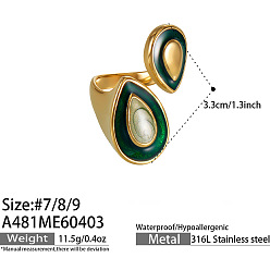 Teardrop 316L Surgical Stainless Steel Enamel Cuff Open Rings, Golden, Teardrop, US Size 7(17.3mm)