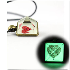 Красный Квадратное колье из светящегося в темноте колье из сплава с кожаными шнурками, красные, 15.75~23.62 дюйм (40~60 см)