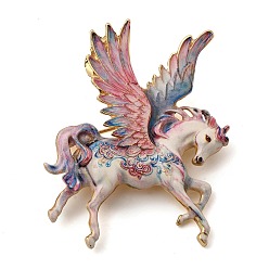 Pink Эмалированные значки Pegasus из сплава для одежды для женщин, золотой свет, розовые, 66.5x57 мм