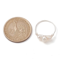 Серебро Натуральные перламутровые кольца, кольцо из медной проволоки, серебряные, размер США 8 1/2 (18.5 мм)